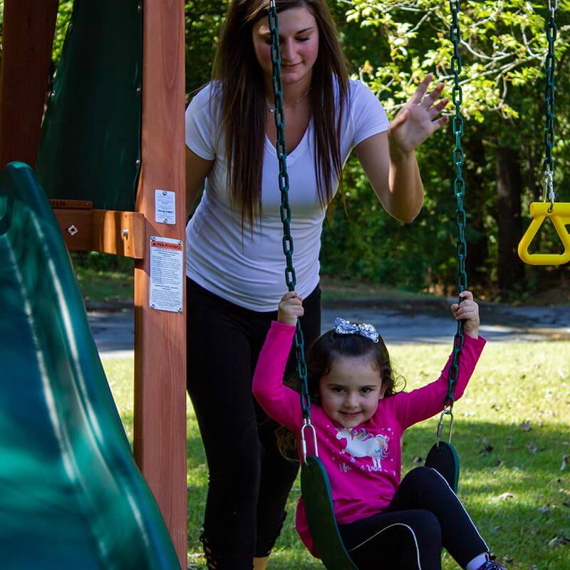 Gorilla Playsets Wooden Swing Set With Slide Mother And Daughter Playing Swing