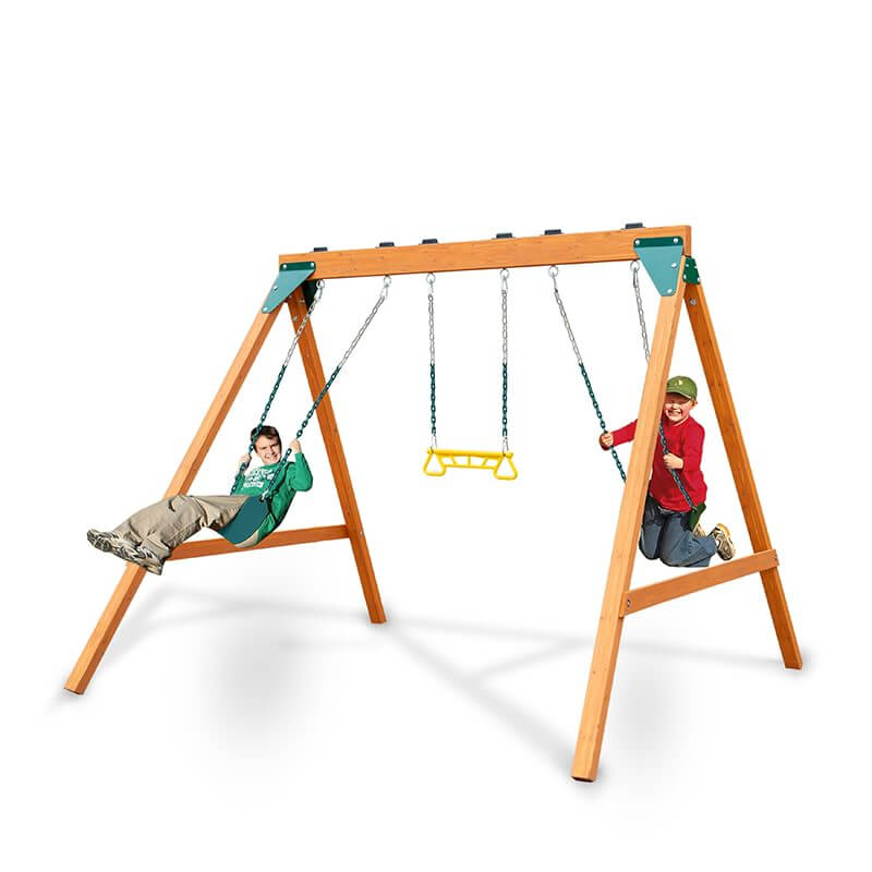 Gorilla Playsets Wooden Swing Set Without Slide Corner View With Kids