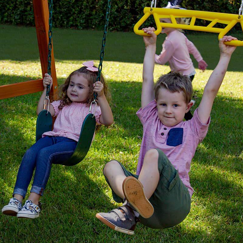 Gorilla Playsets Wooden Swing Set Without Slide Kids On Trapeze And Swing