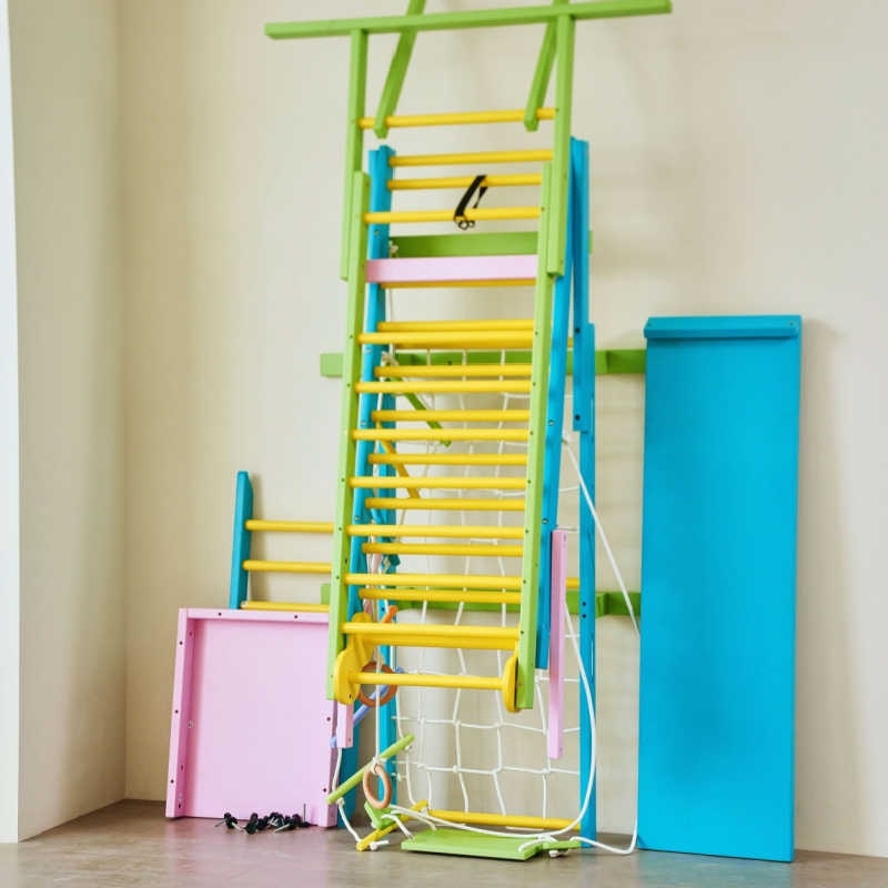 Grove Foldable Indoor Jungle Gym Wall Mounted Rainbow space saving wall design