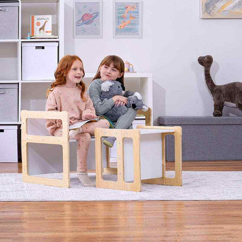 Children playing at the Avenlur Hanover convertible table chair and bench set