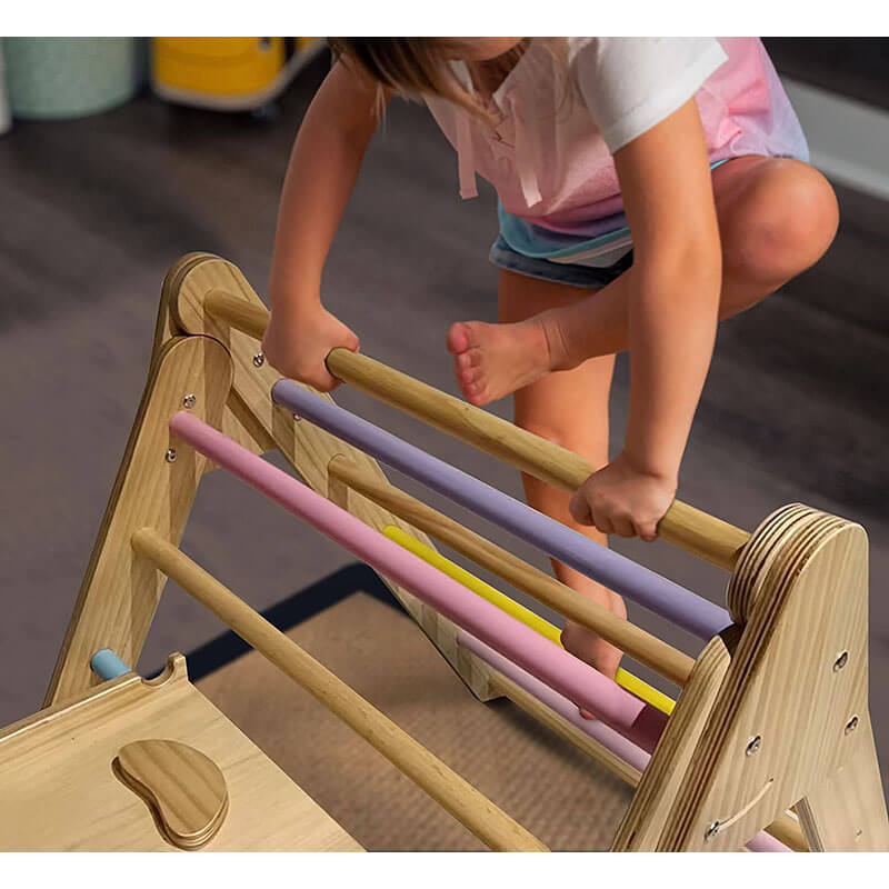 Hazel Pikler Triangle Slide Rocker Set Natural Colored Bars and Rocker Ladder