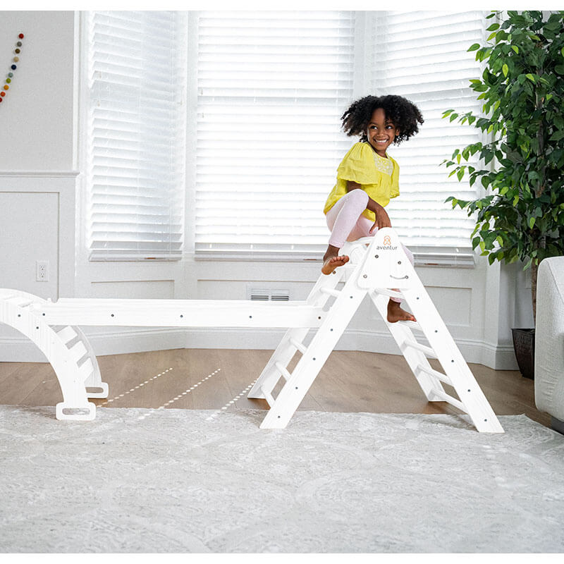 Hazel Pikler Triangle Slide Rocker Set White Little Girl Playing