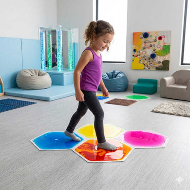 Hexagon liquid tiles in a sensory room