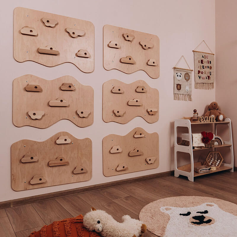 Home Climbing Wall 6 Set Natural Wood Side View