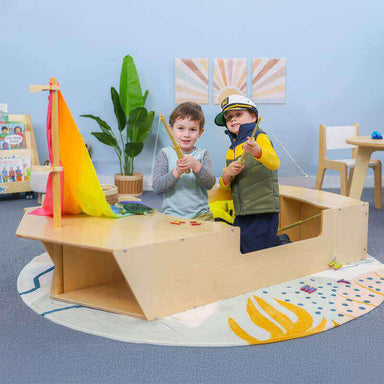 pretend play boat with kids playing in it