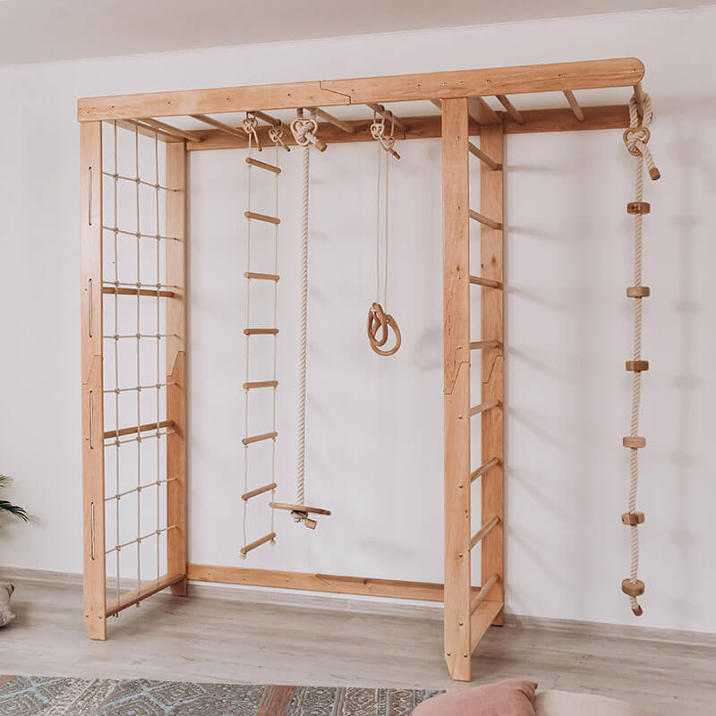 Indoor Monkey Bars Natural Wood Full Set