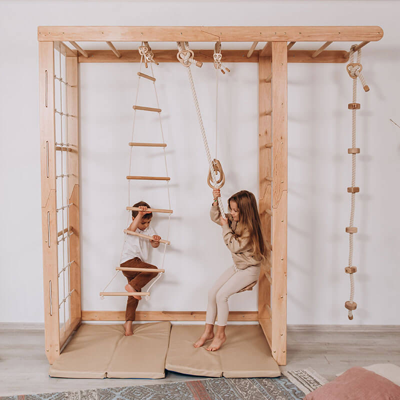 Indoor Monkey Bars Natural Wood Rope