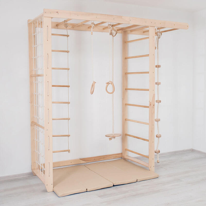 Indoor Monkey Bars Natural Wood Side View