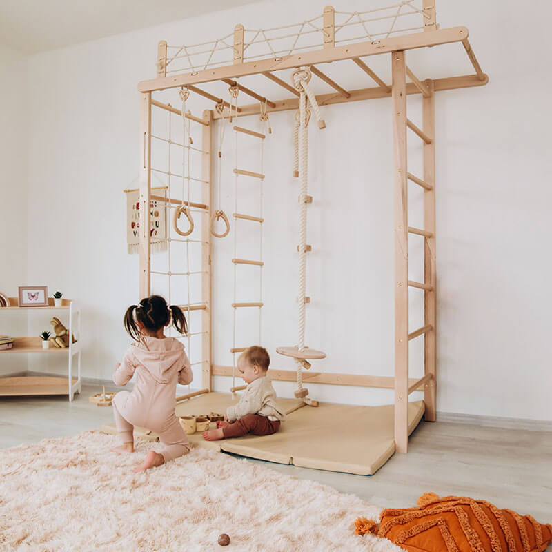 Indoor Monkey Bars Swedish Ladder Bridge Kids Playing Side View