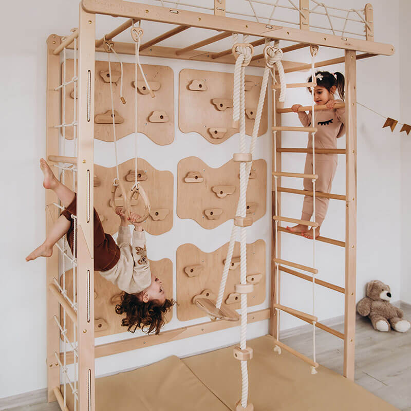 Indoor Monkey Bars Swedish Ladder Bridge With Climbing Wall
