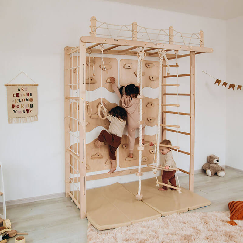 Indoor Monkey Bars Swedish Ladder Bridge With Climbing Wall Full View