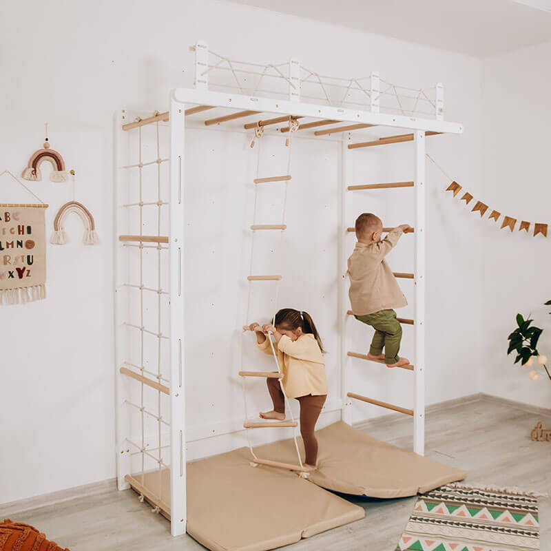 Indoor Monkey Bars White Swedish Ladder Bridge Boys Playing
