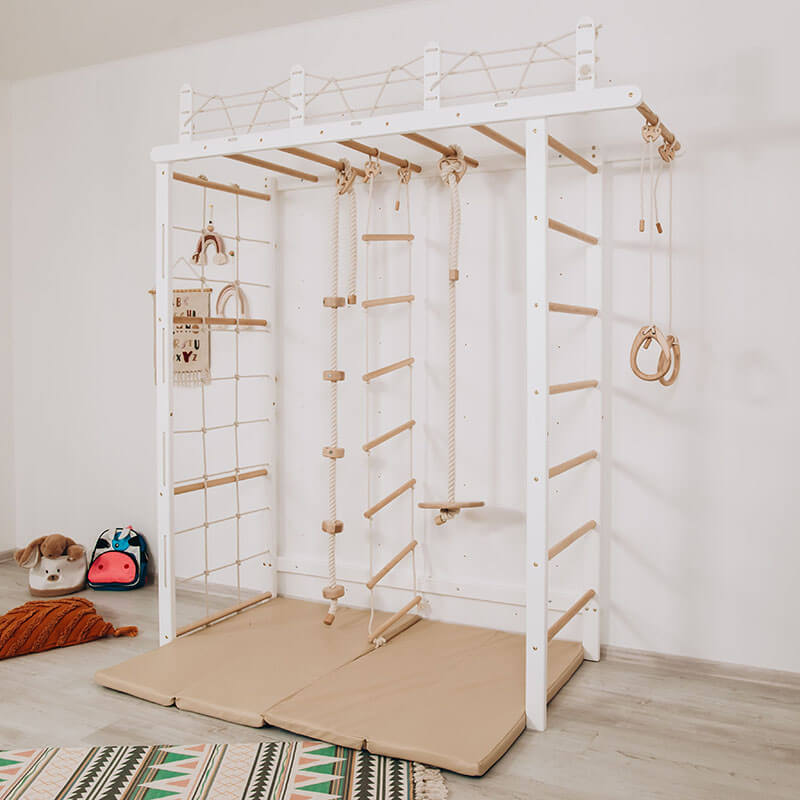 Indoor Monkey Bars White Swedish Ladder Bridge Corner View