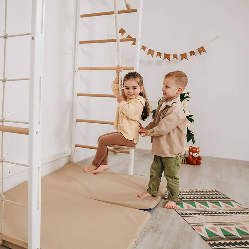 Indoor Monkey Bars White Swedish Ladder Bridge Kids Close Up