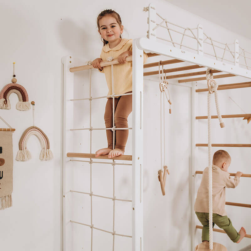 Indoor Monkey Bars White Swedish Ladder Bridge Little Girl