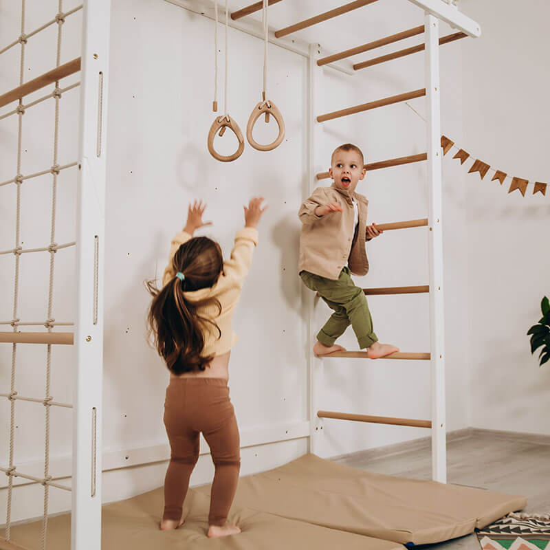 Indoor Monkey Bars White Swedish Ladder Bridge Little Kids Playing