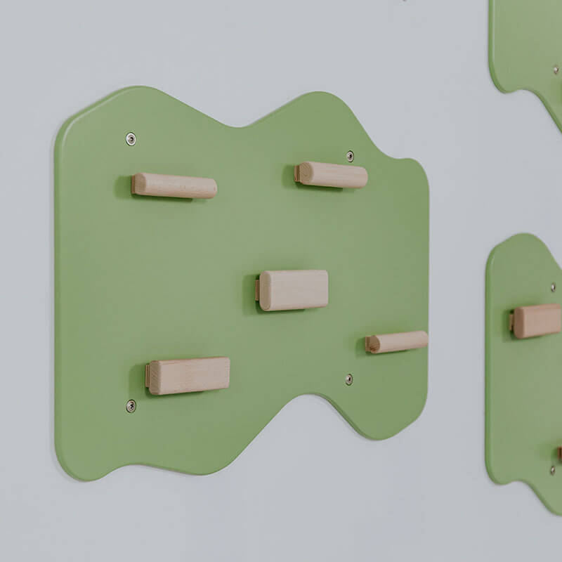 Indoor Rock Climbing Wall for Home With Cloud Shaped Panels Wooden Climbing Holds for Kids 3 10 Pistachio Set of 3 Close Up