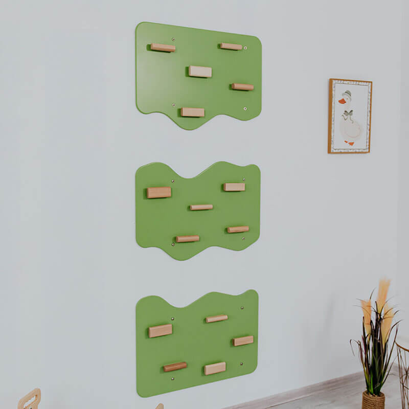 Indoor Rock Climbing Wall for Home With Cloud Shaped Panels Wooden Climbing Holds for Kids 3 10 Pistachio Set of 3 Side View