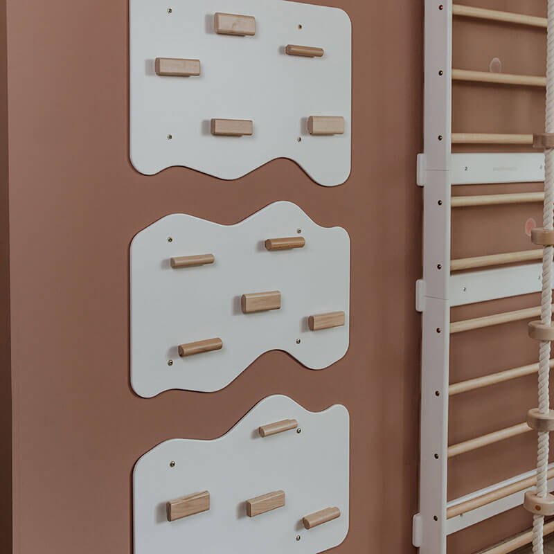 Indoor Rock Climbing Wall for Home for Home With Cloud Shaped Panels Wooden Climbing Holds for Kids 3 10 Snow White Set of 3 Side View