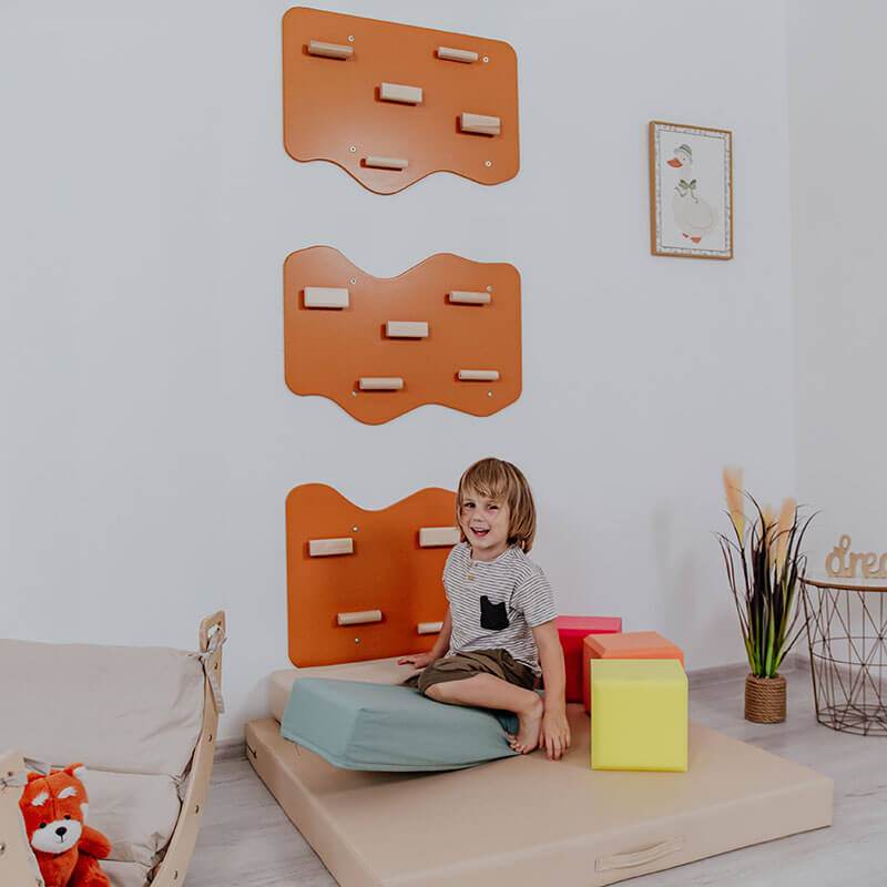 Indoor Rock Climbing Wall for Home With Cloud Shaped Panels Wooden Climbing Holds for Kids 3 10 Terracotta Set of 3 Boy