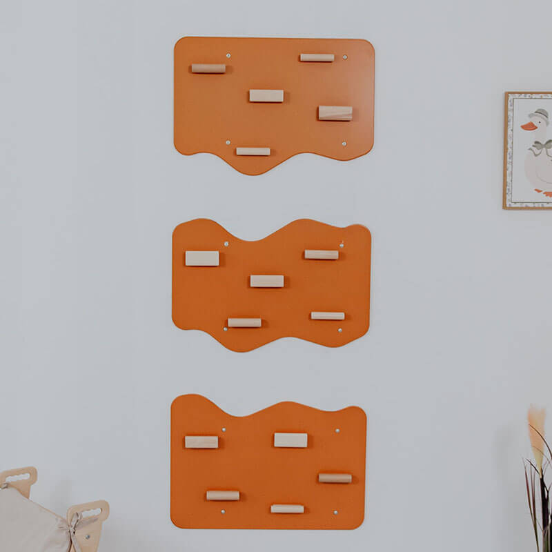 Indoor Rock Climbing Wall for Home With Cloud Shaped Panels Wooden Climbing Holds for Kids 3 10 Terracotta Set of 3 Front View