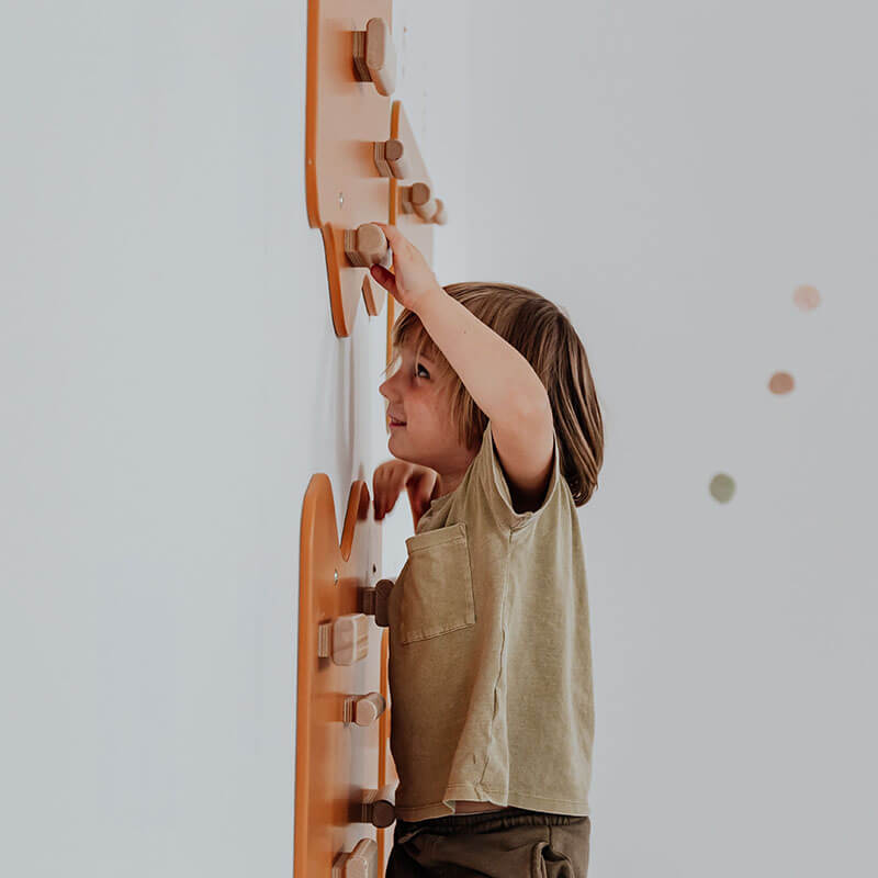 Indoor Rock Climbing Wall for Home With Cloud Shaped Panels Wooden Climbing Holds for Kids 3 10 Terracotta Side View