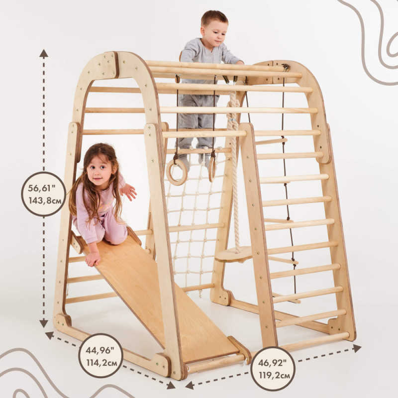 Indoor Wooden Playground for Children - 6in1 Playground Dimensions