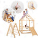 Indoor Wooden Playhouse with Triangle ladder, Slide Board and Swings with kids playing features