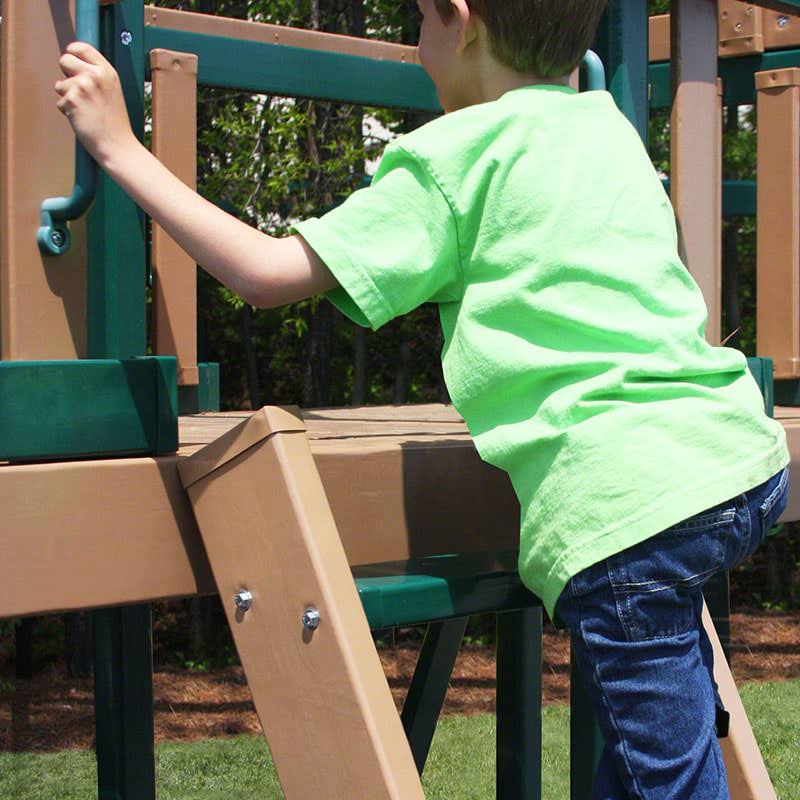 Congo Monkey Playsystem #4 Wooden Play Set With Swing Beam, Slide & Rock Wall - Green & Sand