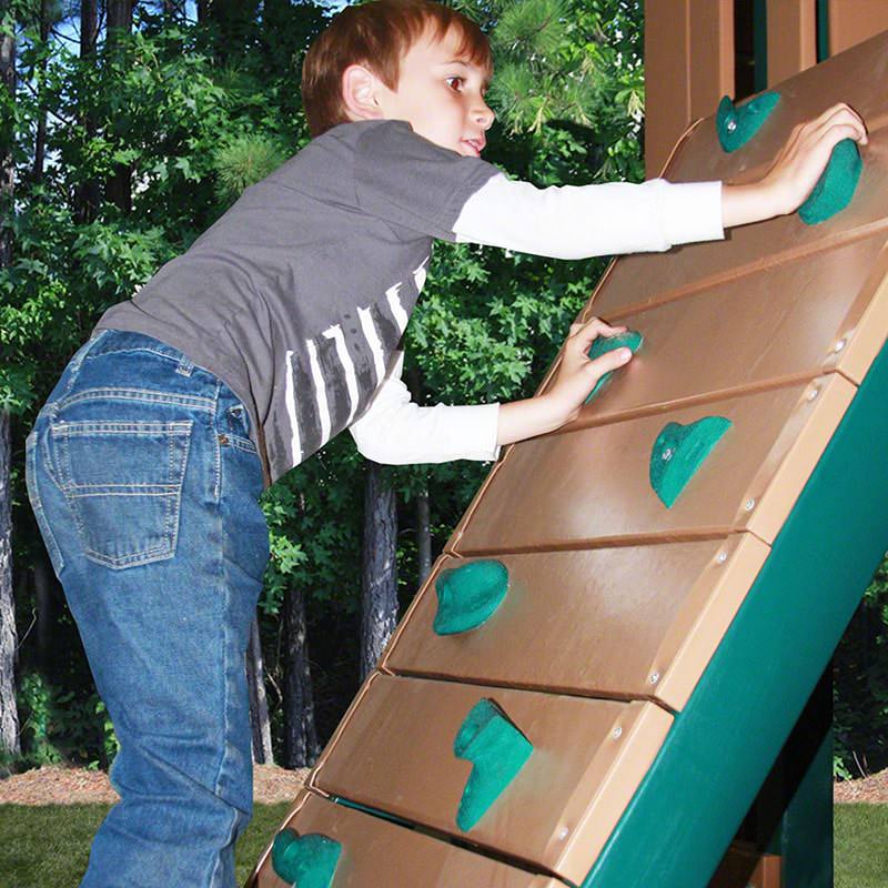 KIdwise Congo Monkey Play System #1 with Swing Beam Green And Sand Side View Rockwall Kid Climbing