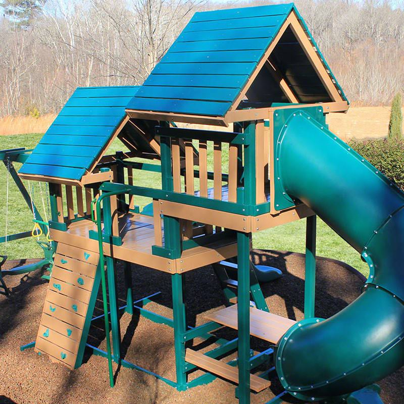 KIdwise Congo Monkey Play System #3 Green And Sand With Wood Roof And Turbo Slide