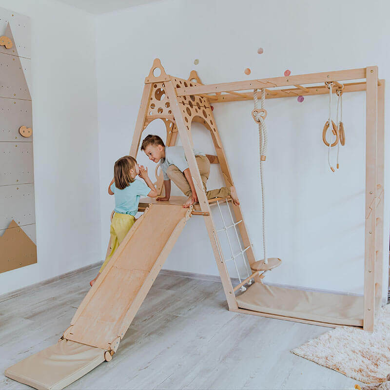 Kid Climbing Structure Elevated Platform Slide With Kids