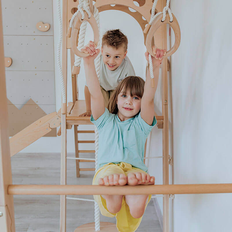 Kid Climbing Structure Gymnastic Rings With Rope Suspension