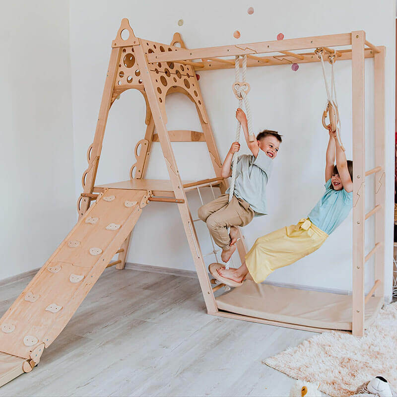 Kid Climbing Structure Rope Swing With Wooden Seat
