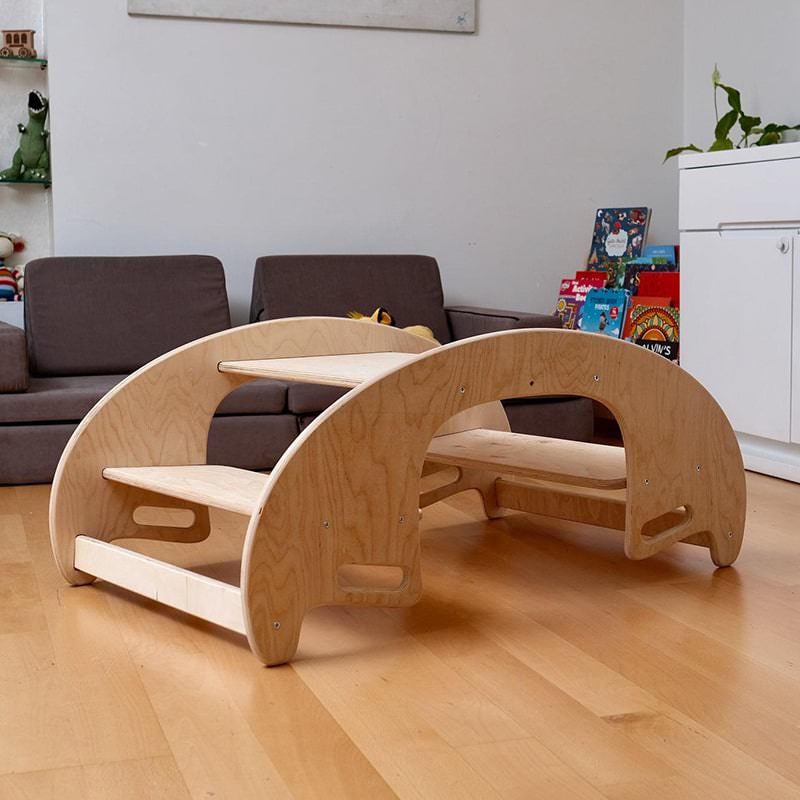 Kidodido 2 In1 Montessori Wooden Seesaw and Table Chair Set Corner View As A Table And Chair Inside The House