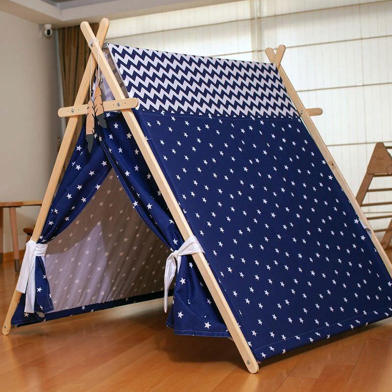 Kidodido Blue Stars Play Tent and Play Mat Front Side View Facing Left