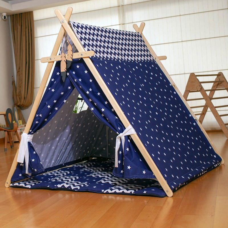 Kidodido Blue Stars Play Tent and Play Mat Front Side View