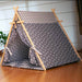 Kidodido Gray Stars Play Tent and Play Mat Front Side View Facing Left With Play Mat Inside The House