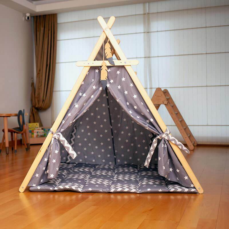 Kidodido Gray Stars Play Tent and Play Mat Front View