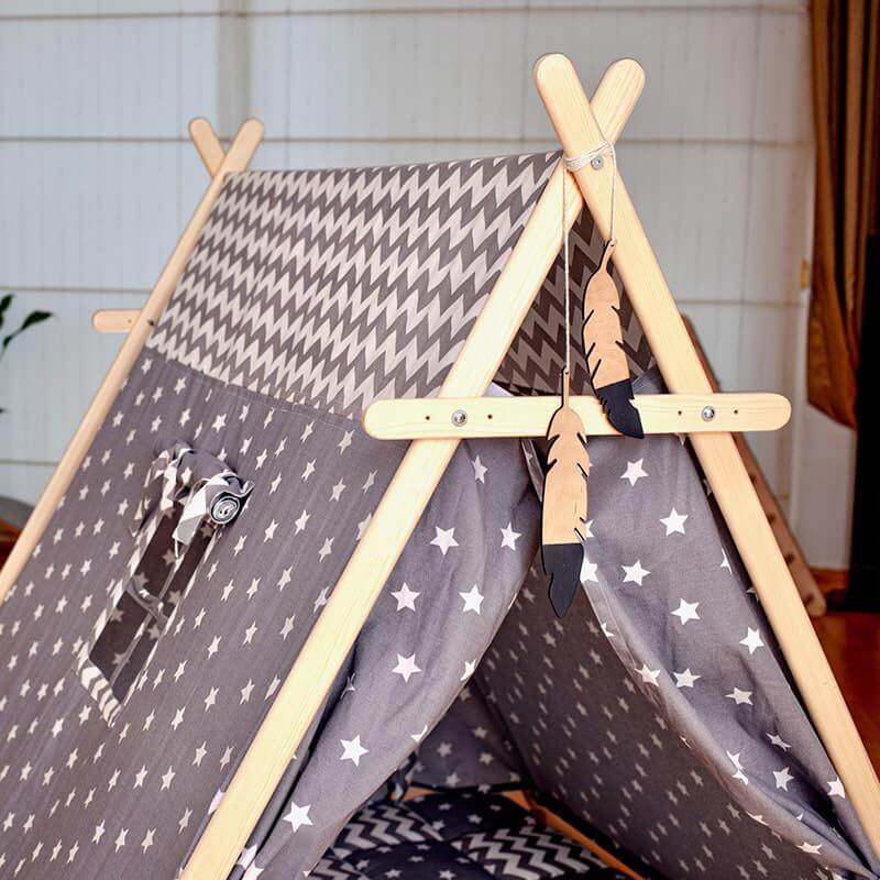 Kidodido Gray Stars Play Tent and Play Mat Up Close Entrance