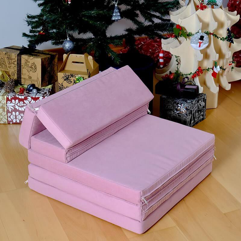 Kidodido Transformable Kids Play Mat and Couch - Multipurpose Baby Play Mat and Kids Couch Corner View Pink 3 Folds And Pillow