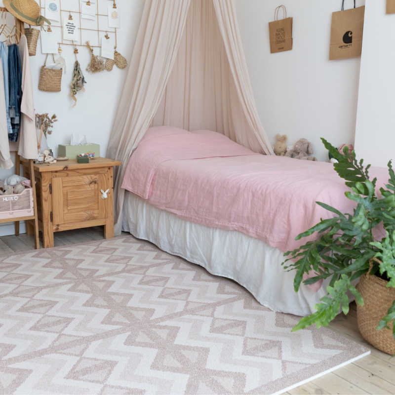 Kilim Play Mat in Soft Clay in a bedroom