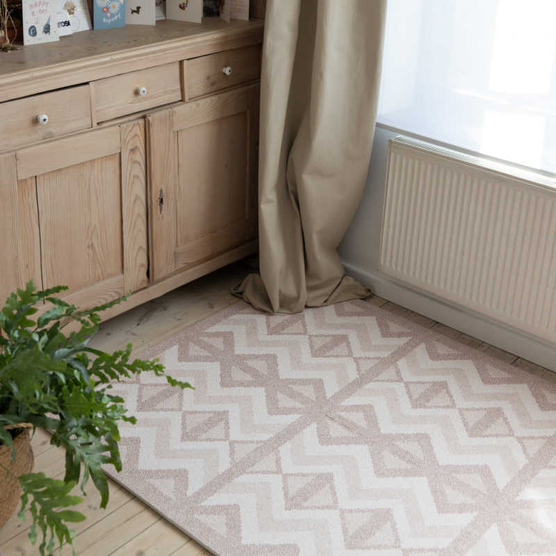 Kilim Play Mat in Soft Clay in a living room
