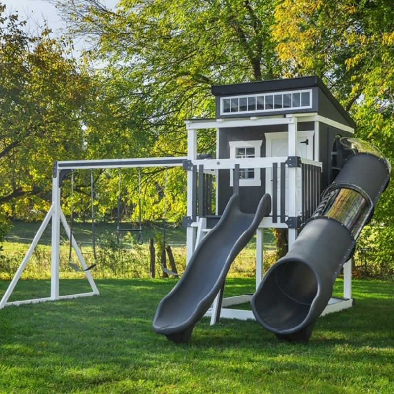 Backyard playhouse with slide deals
