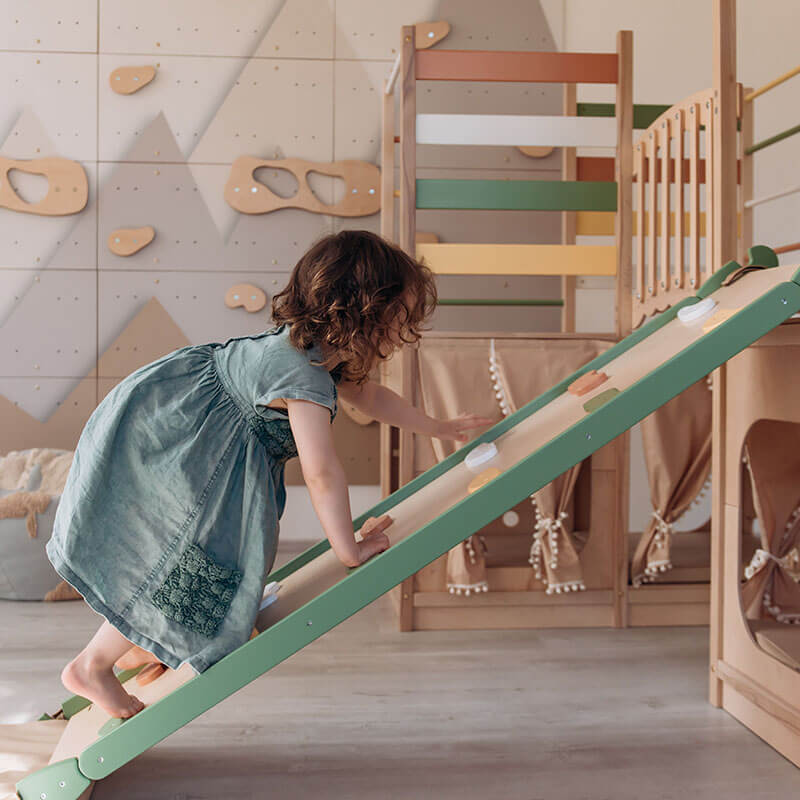 Indoor Climber for Kids Morning Light Side View Slide With Girl