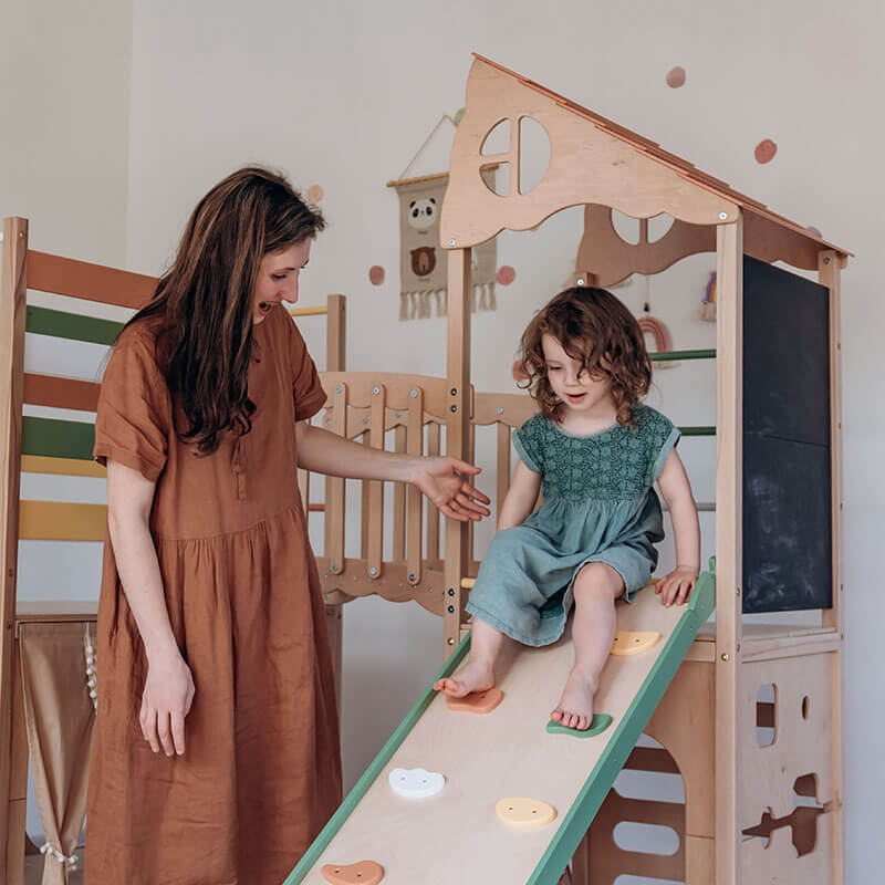 Indoor Climber for kids Morning Light Side View Slide With Mother and Daughter