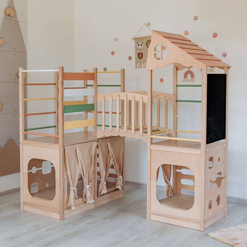 Indoor Climber for Kids Morning Light Twin Towers With Bridge Connector