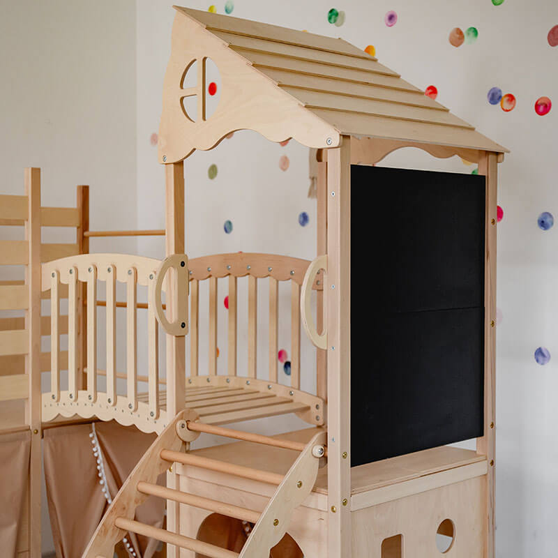 Indoor Climber for Kids Natural Wood Blackboard Panel