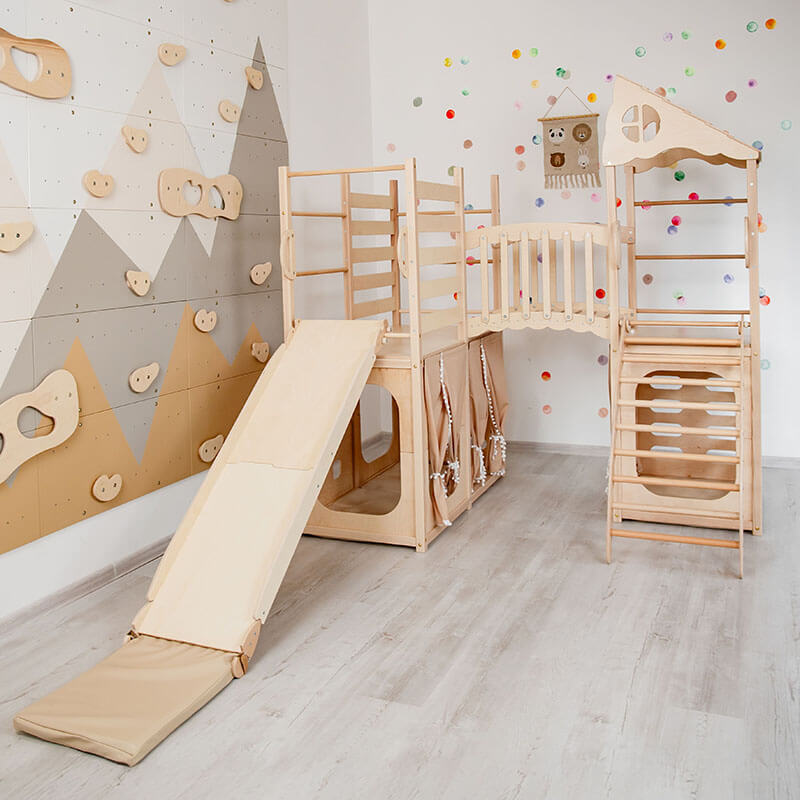 Indoor Climber for Kids Natural Wood Front View
